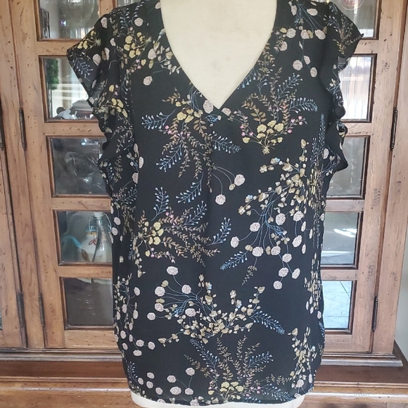 Philosophy Black and Tan Ruffled Wrap Blouse - Picture 1 of 6